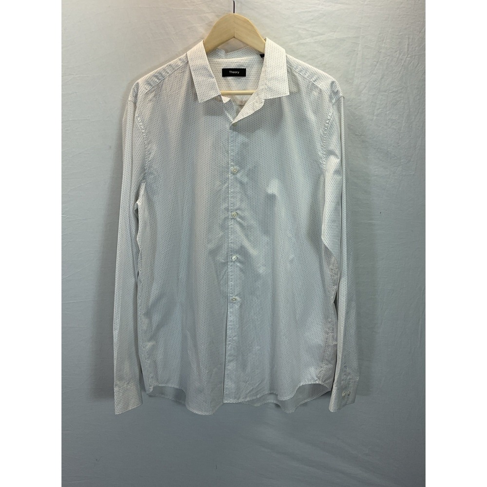 Theory Button Up Shirt Mens XL Blue White Polka dot Print Long Sleeve Cotton